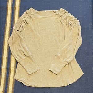 Cozy Casual Tan Ruched Sleeve Blouse